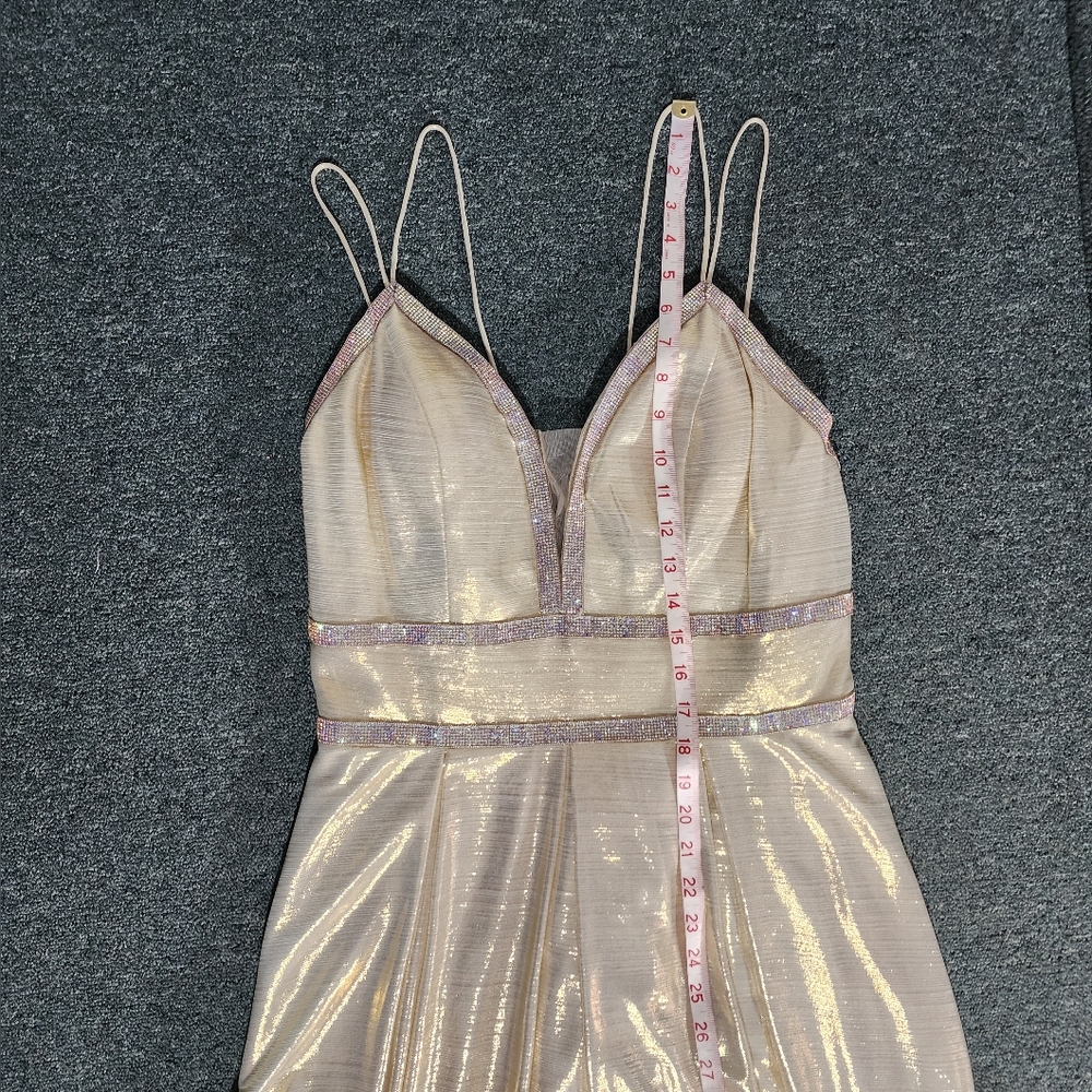 Camille Dress Metallic Sweetheart Rhinstone Maxi Champagne Plus Size 14 - Picture 15 of 17